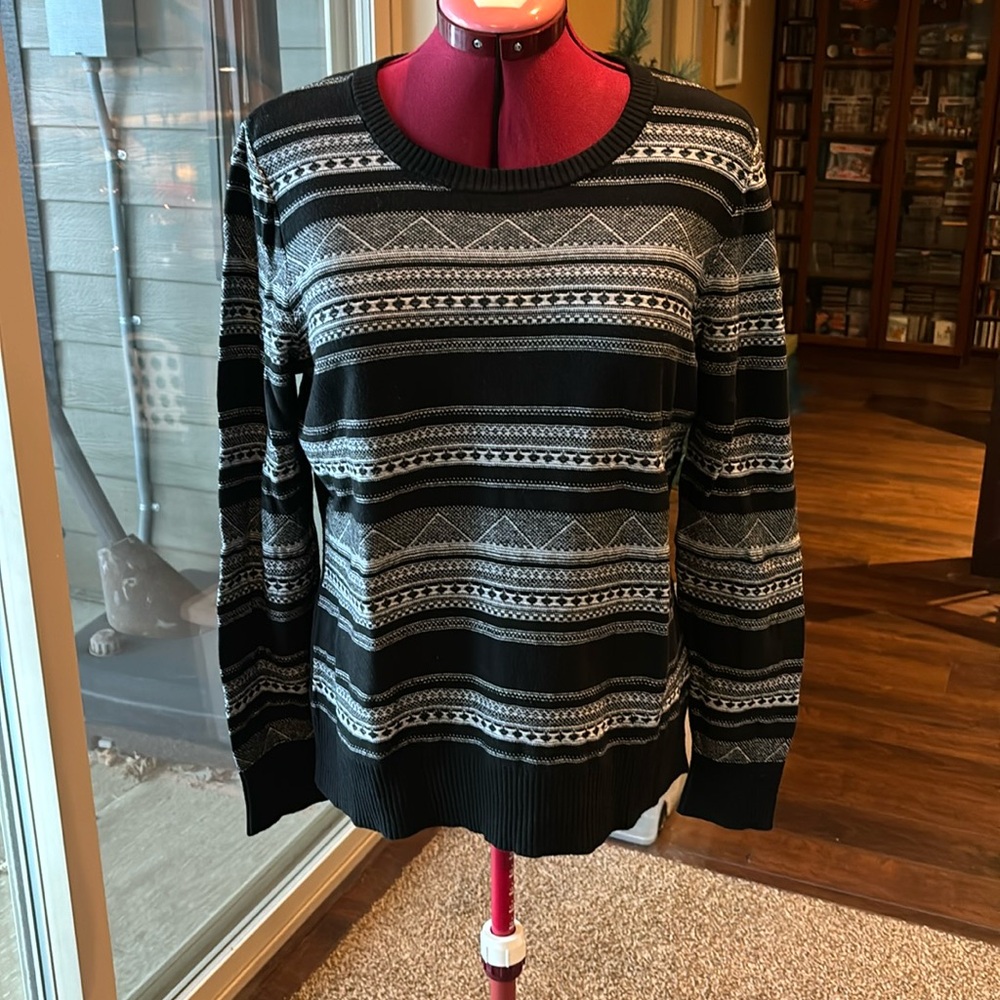 Blsck and White Multi-striped Merona Sweater